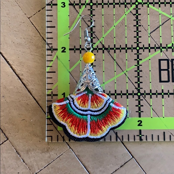 BOGO Antique Silver Embroidered Earrings Yellow - Picture 6 of 8